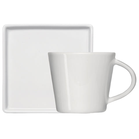 Xícara de Café Chá de Porcelana Branca 185ml com Pires Quadrado Americana Germer