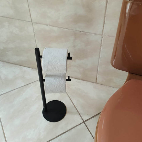 Kit Acessórios Banheiro Inox Toalheiro 30cm Papeleira de Chão Porta Papel Higiênico Pretos