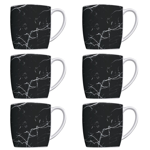 Conjunto 6 Canecas Para Café Jogo Xícaras de Porcelana Preto Nero Marmorizado