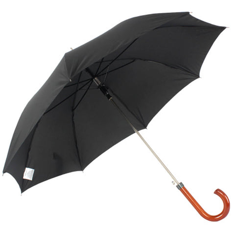 Guarda Chuva Clássico Grande Preto Fazzoletti Automático 104cm Longo Cabo de Madeira