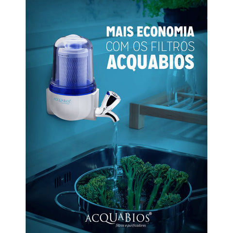 Filtro Purificador de Água Carbono Block 5” POU com Torneira Acquabios Transparente Azulado