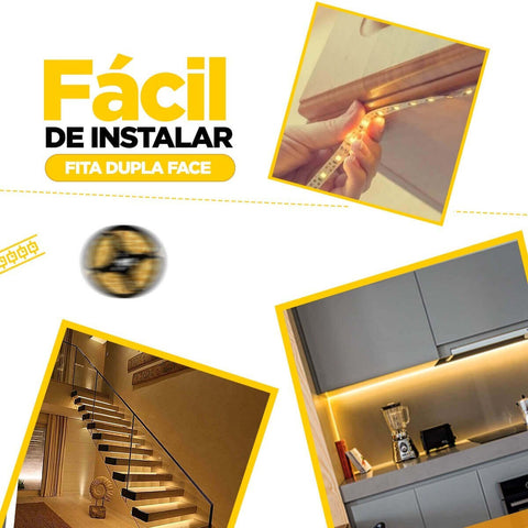 Kit 4 Rolos Fita Led 5m 3000k Adesiva com 4 Fontes Alimentação Slim Chaveada 12V 5A 60W