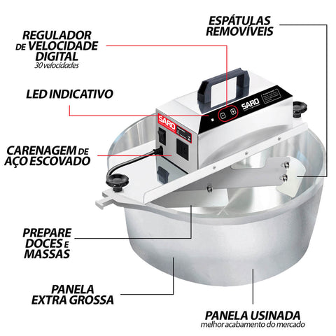 Misturador Elétrico Automático para Massas de Doces e Salgados 21 Litros Bivolt Inox Saro 