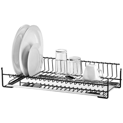Escorredor de Louça Preto com Bandeja Inox Removível 21 Pratos Aramado para Pia