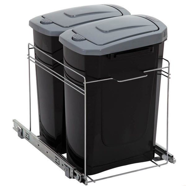 Lixeira Dupla Deslizante Cozinha 15l Preta Aço Inox Corrediças