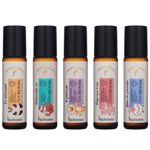 5 Roll-On de Óleos Essenciais para Criança Dormir Concentrar Acalmar Imunidade Respirar Melhor 10ml Via Aroma