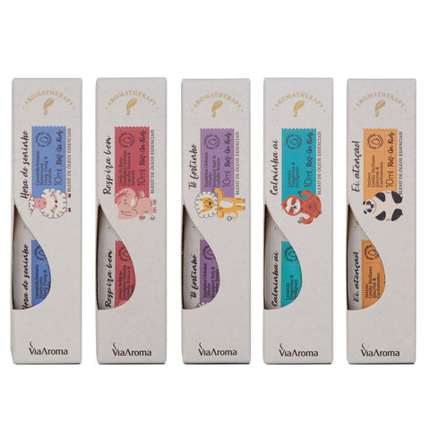 5 Roll-On de Óleos Essenciais para Criança Dormir Concentrar Acalmar Imunidade Respirar Melhor 10ml Via Aroma