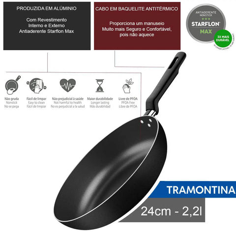 Frigideira Tramontina Loreto 2,2L Grafite Wok Funda Antiaderente Alumínio 24cm