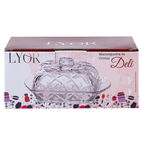 Manteigueira de Cristal com Tampa Deli Diamond Lyor Pote Porta Manteiga 17x10,5x8cm