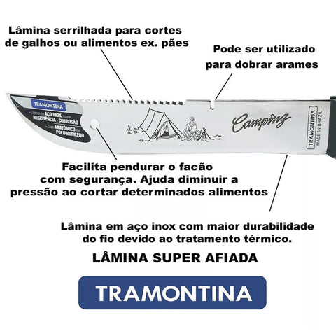 Facão Para Mato Tramontina 12' de Camping Aço Inox Grande para Lida Full Tang Verde