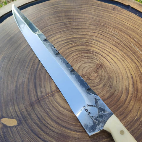 Faca Sorocabana em Aço Cirúrgico Inox 420c Artesanal 10' Cabo Osso de Búfalo Churrasco