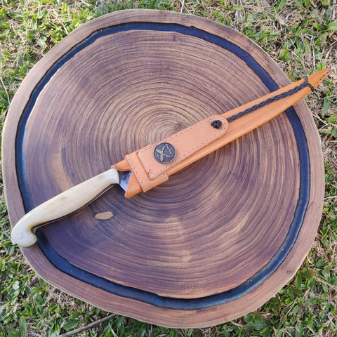 Faca Sorocabana em Aço Cirúrgico Inox 420c Artesanal 10' Cabo Osso de Búfalo Churrasco