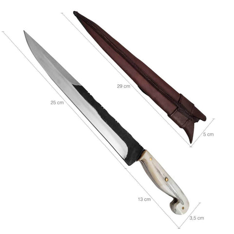 Faca Sorocabana em Aço Cirúrgico Inox 420c Artesanal 10' Cabo Osso de Búfalo Churrasco