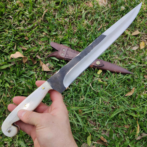 Faca Sorocabana em Aço Cirúrgico Inox 420c Artesanal 10' Cabo Osso de Búfalo Churrasco