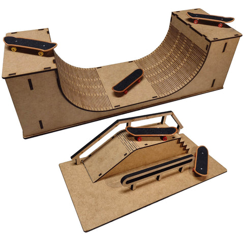 Rampa de Skate de Dedo Pista Tech Deck com Corrimão Brinquedo MDF Cru Park Suporte Caixa