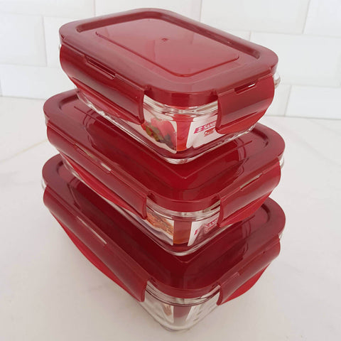 Kit 6 Potes Herméticos Marmitas De Vidro 330ml 550ml E 800ml Com Tampa Vermelho