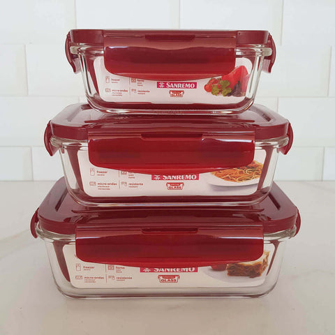Kit 6 Potes Herméticos Marmitas De Vidro 330ml 550ml E 800ml Com Tampa Vermelho