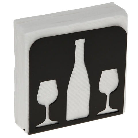 Porta Guardanapo Decorativo Taças e Garrafa de Vinho Preto Acrílico Zarg