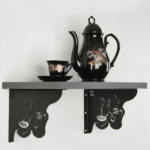 Par Mãos Francesas Decorativas 20cm Cantinho do Café Bule e Xícara Preto Aço