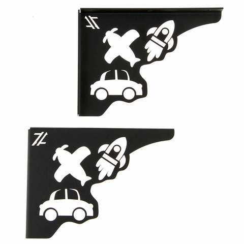 Par Mãos Francesas Decorativas 20cm Foguete Carro e Avião Preto Aço Zarg