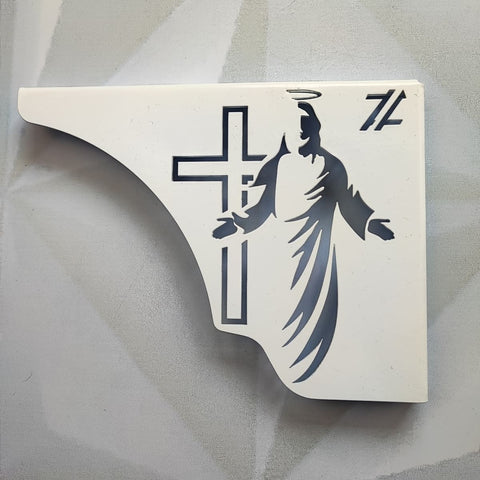 Mão Francesa Decorativa 20cm Jesus Cristo Ressuscitado Aço Branco Zarg