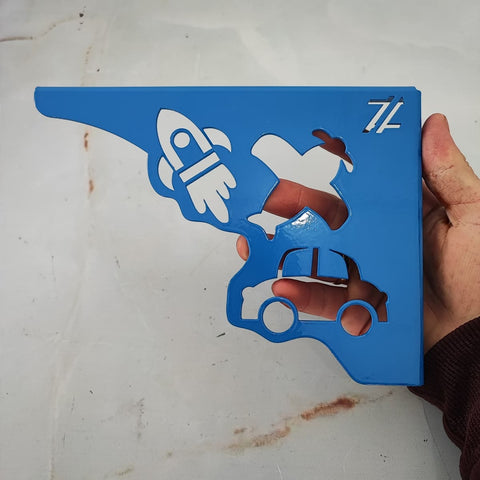 Mãos Francesas de Força para Prateleira 20cm Menino Carro Foguete Avião Azul Aço
