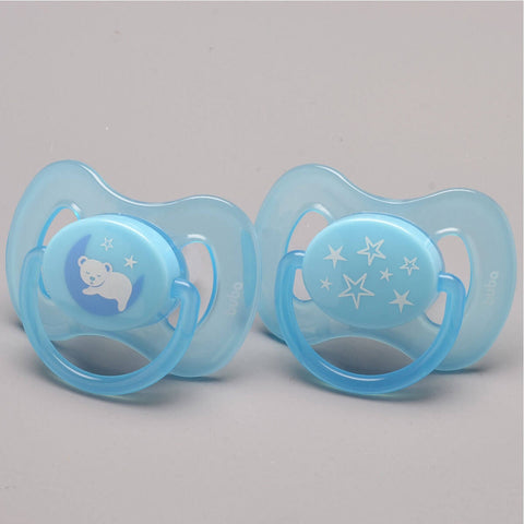 Kit 2 Chupetas de Silicone Tamanho 2 Comfort Noturna Buba Desenho Ursinho e Estrelas Azul