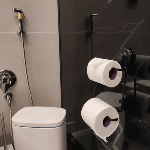 Porta Papel Higiênico com Ventosa Preto Papeleira Dupla Faciliti para Banheiro