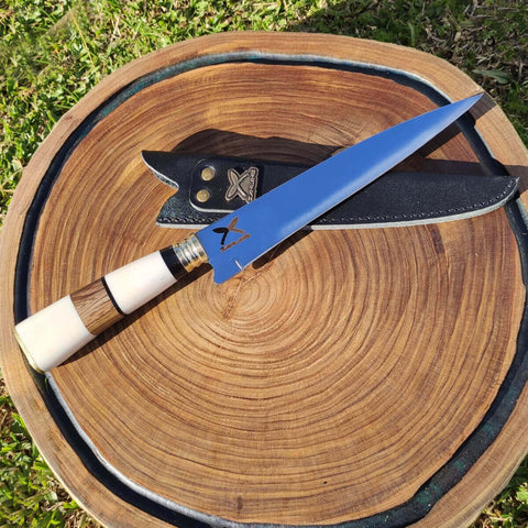 Faca para Churrasco 8 Polegadas Ponta Fina Aço Inox Cabo de Osso Artesanal Zanline