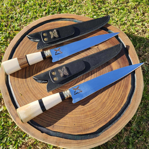 Faca para Churrasco 8 Polegadas Ponta Fina Aço Inox Cabo de Osso Artesanal Zanline