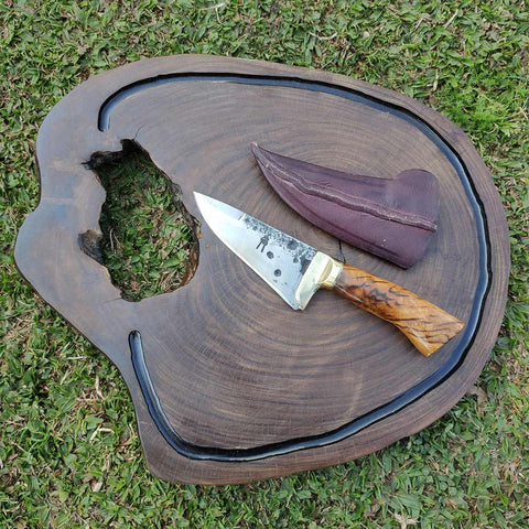 Faca Artesanal Pequena para Cortar Frios Queijos EDC Aço Carbono 1070 Brut Forj