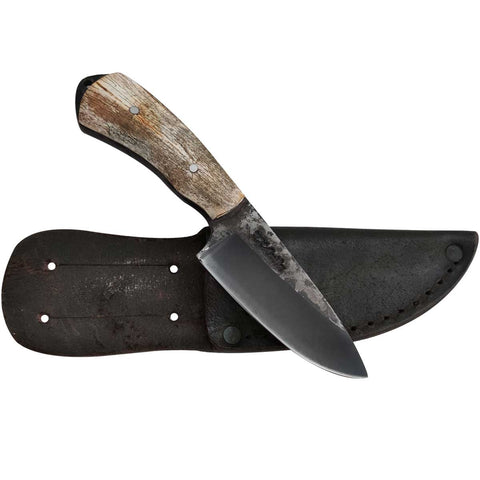 Faca EDC Coreadeira para Corear 4' Cabo Osso Anilina Aço Carbono 5160 Oxidada Fosfatizada