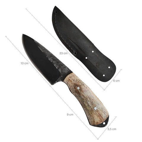 Faca EDC Coreadeira para Corear 4' Cabo Osso Anilina Aço Carbono 5160 Oxidada Fosfatizada