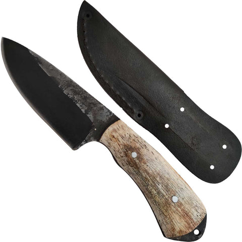 Faca EDC Coreadeira para Corear 4' Cabo Osso Anilina Aço Carbono 5160 Oxidada Fosfatizada