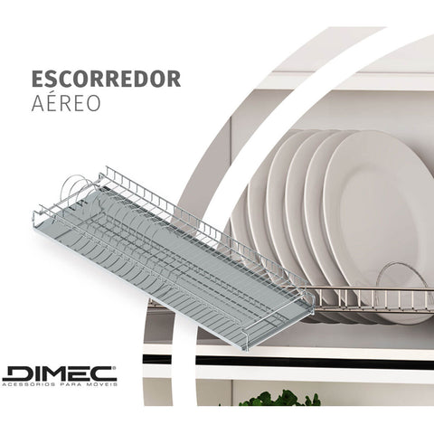 Escorredor de Pratos Louças Aéreo 670mm Fixo Embutir Elevatta Bandeja Inox Dimec