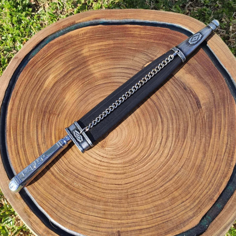 Faca Artesanal 9' Cabo Prateado Estreita Churrasco Bainha Picassa Couro Aço Inox Zanline