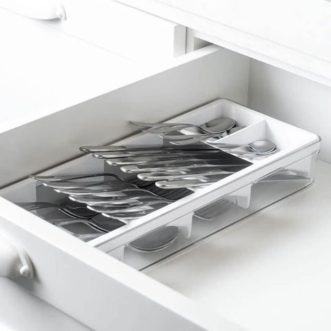 Organizador Divisor de Talheres Clear Compartimento Facas Garfos Colheres Ou Branco
