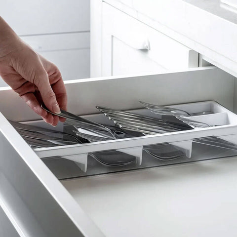 Organizador Divisor de Talheres Clear Compartimento Facas Garfos Colheres Ou Branco