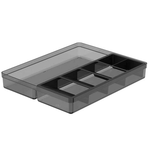 Organizador de Talheres e Utensílios Divisor Organizador para Gaveta Clear Ou 37,5X30X5,6cm Preto