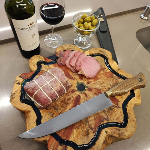 Faca Tradicional 10' Churrasco Artesanal Aço Inox Cabo Madeira Imbuia Dorso Mosqueado Zanline