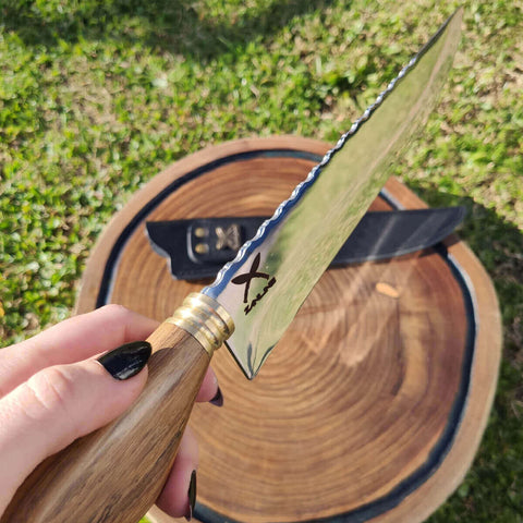 Faca Tradicional 10' Churrasco Artesanal Aço Inox Cabo Madeira Imbuia Dorso Mosqueado Zanline