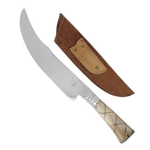 Faca Forjada Cabo de Osso Integral Artesanal 10' Churrasco Aço Inox 420C Bruta