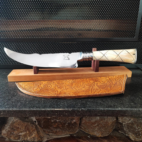 Faca Forjada Cabo de Osso Integral Artesanal 10' Churrasco Aço Inox 420C Bruta