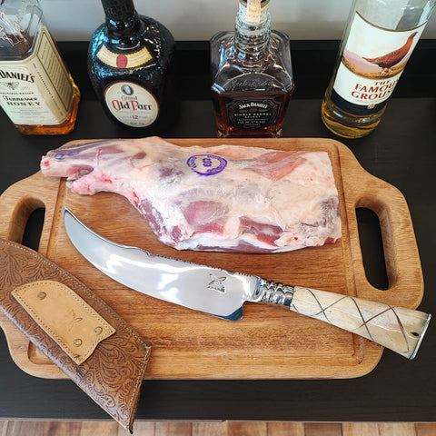 Faca Forjada Cabo de Osso Integral Artesanal 10' Churrasco Aço Inox 420C Bruta