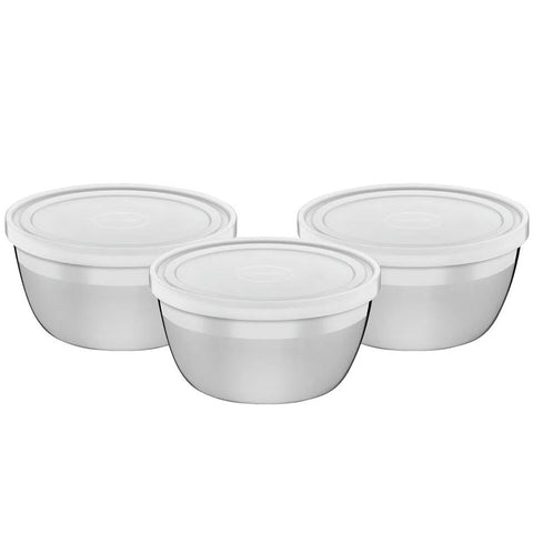 Jogo de Potes Tramontina Freezinox 300ml em Aço Inox com Tampas Plásticas 3 Peças Cinza