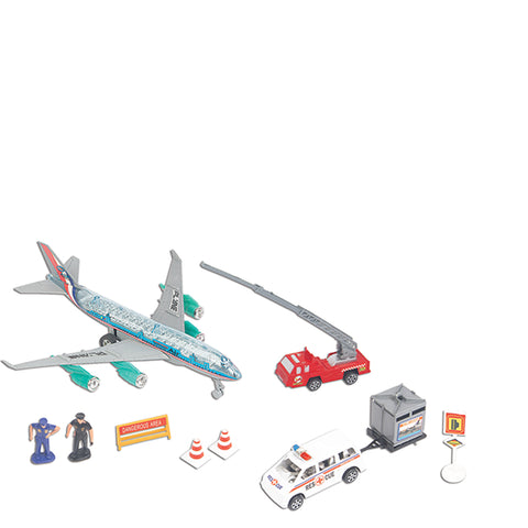 Kit Aeroporto Infantil Fenix 12 Peças Avião de Brinquedo Carrinhos Bonecos e Acessórios Modelos Sortidos