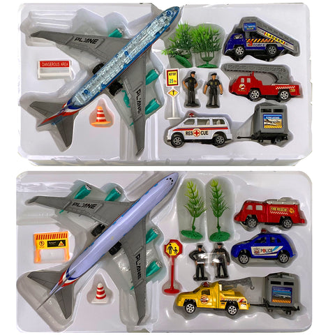 Kit Aeroporto Infantil Fenix 12 Peças Avião de Brinquedo Carrinhos Bonecos e Acessórios Modelos Sortidos