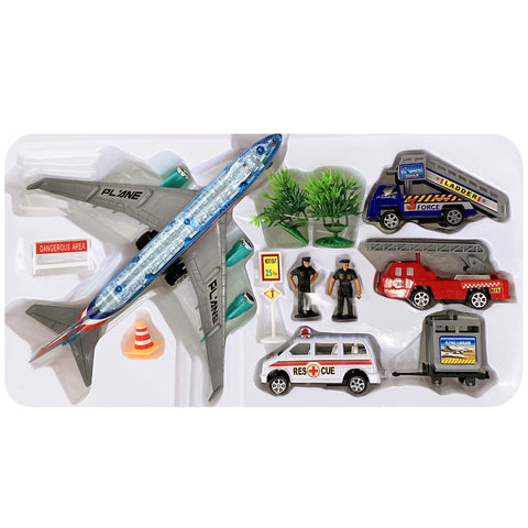 Kit Aeroporto Infantil Fenix 12 Peças Avião de Brinquedo Carrinhos Bonecos e Acessórios Modelos Sortidos