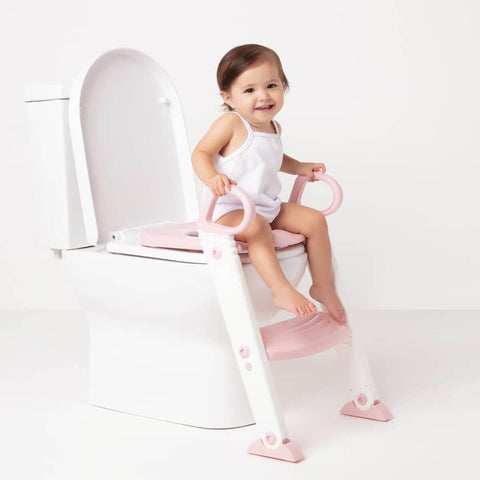 Assento Redutor Infantil para Vaso Sanitário Buba com Escada e Alças Rosa