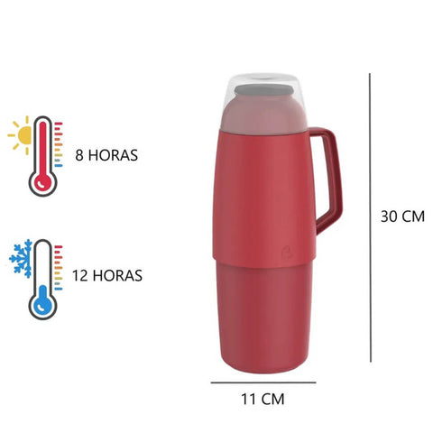 Garrafa Térmica Lótus com Tampa Bebida Quente ou Frio Soprano 1 Litro Vermelho